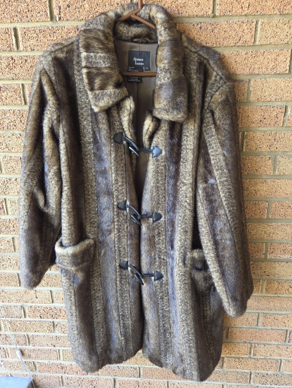 Dennis Basso Vintage Faux Fur Striped Toggle Coat Plus Size 1X